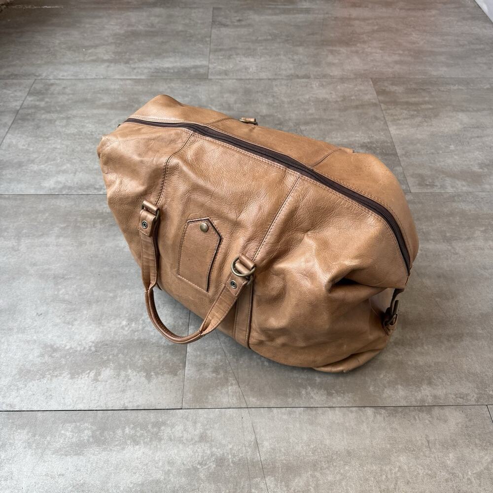 Vintage TANO Tan 100% Genuine Leather Weekender Travel Duffle Bag Made In Italy